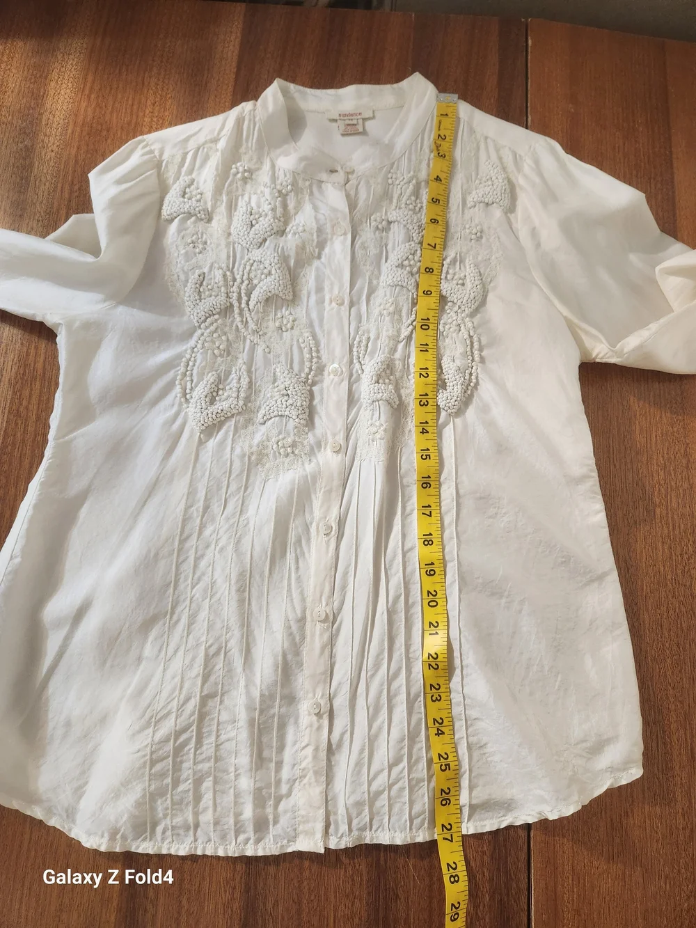 Sundance Ivory Beaded Pintuck Button-Down Blouse Sz12 - Picture 13 of 15